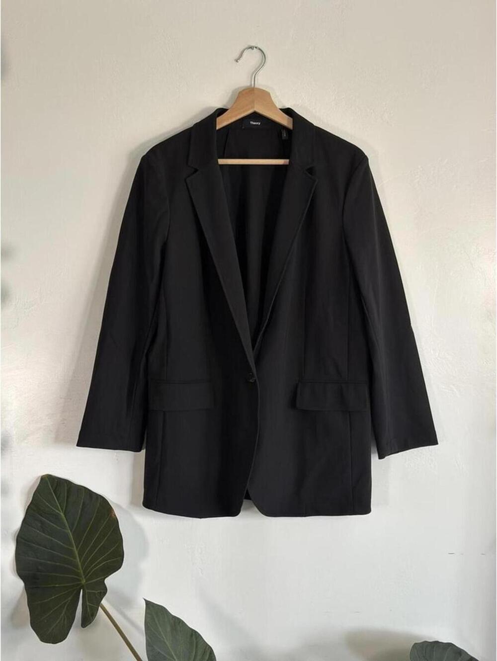 Theory Position Ponte Blazer Women 10 Black Tailored Single Button Jacket - Picture 3 of 8